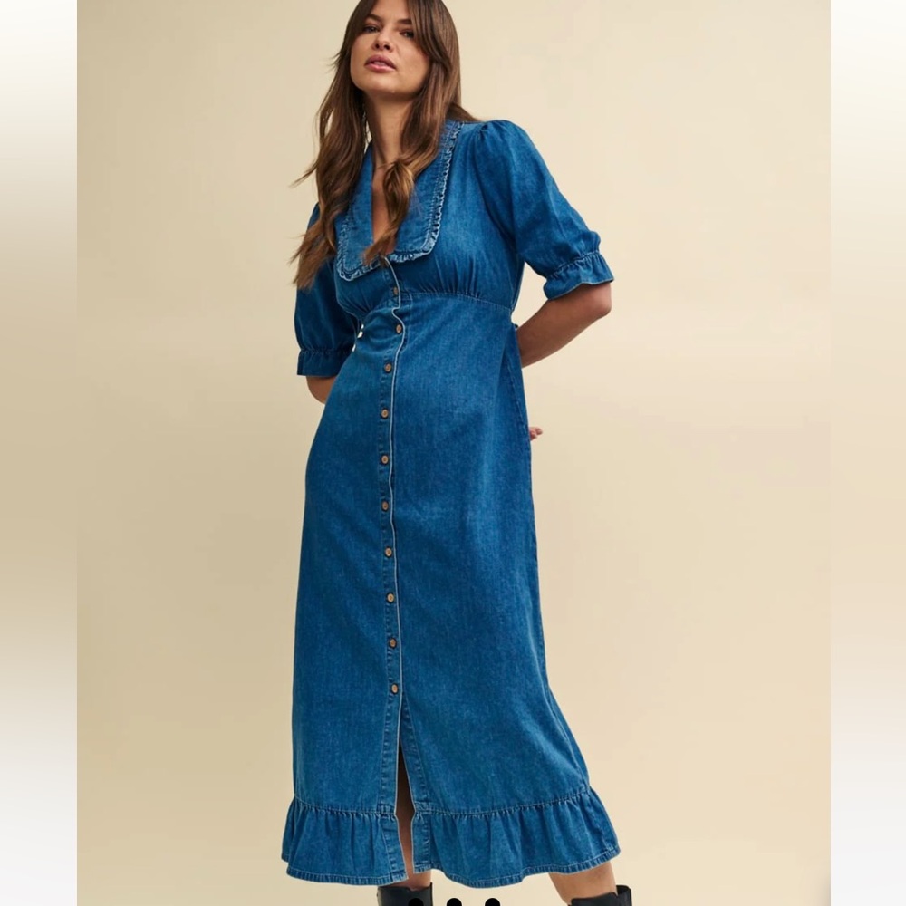Nobody’s Child Blue Denim Annalise Collared Midaxi Dress